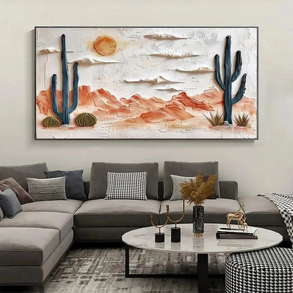 DESERT SUNRISE: Textured Desert Landscape Painting, Impasto Wall Art, Horizontal Canvas, Southwestern Decor | Landscape closeup, raised brushwork detail