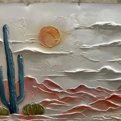 DESERT SUNRISE: Textured Desert Landscape Painting, Impasto Wall Art, Horizontal Canvas, Southwestern Decor | rectangular format, hand-painted canvas edge