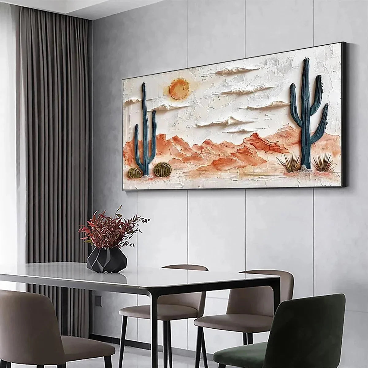 DESERT SUNRISE: Textured Desert Landscape Painting, Impasto Wall Art, Horizontal Canvas, Southwestern Decor | rolled canvas, ready for custom framing