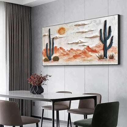 DESERT SUNRISE: Textured Desert Landscape Painting, Impasto Wall Art, Horizontal Canvas, Southwestern Decor | rolled canvas, ready for custom framing