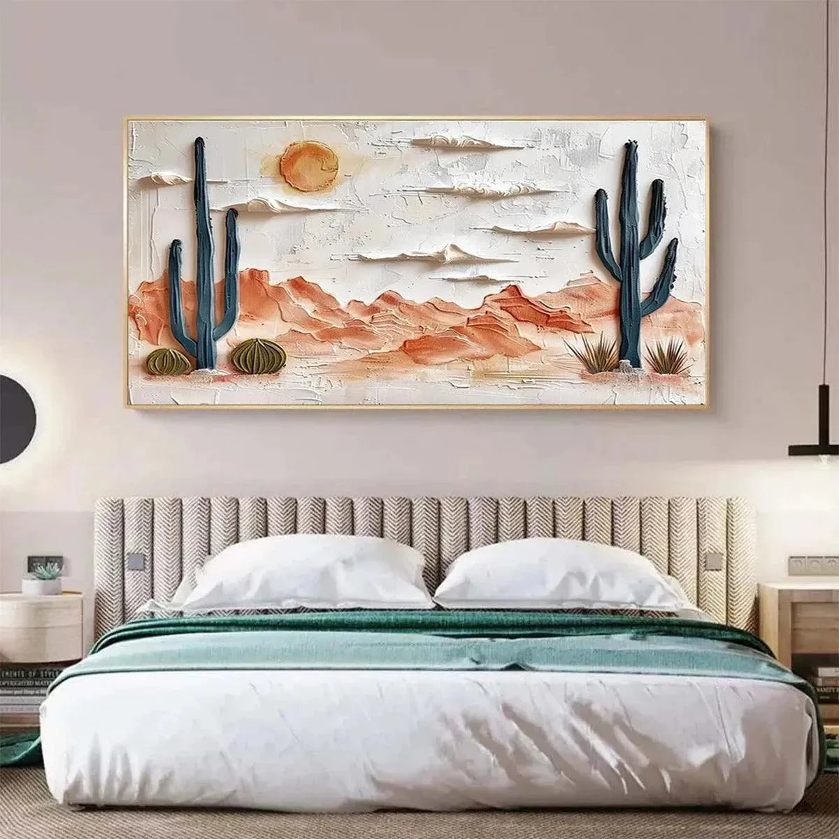 DESERT SUNRISE: Textured Desert Landscape Painting, Impasto Wall Art, Horizontal Canvas, Southwestern Decor | Landscape mood, soft natural light studio shot