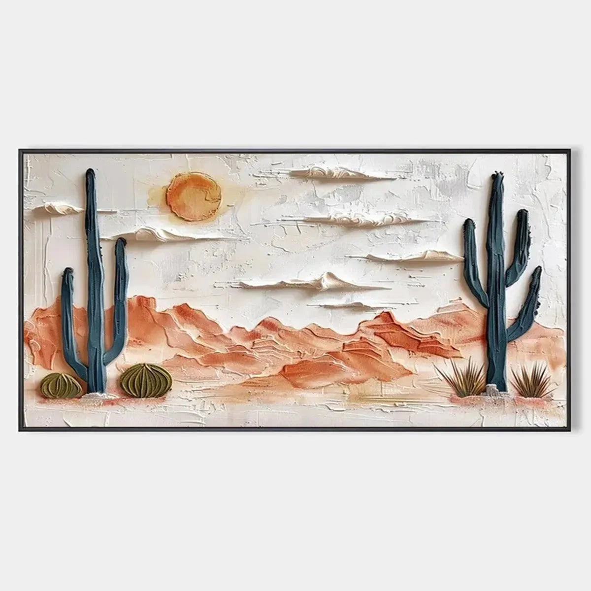 DESERT SUNRISE: Textured Desert Landscape Painting, Impasto Wall Art, Horizontal Canvas, Southwestern Decor | hanging in DESERT SUNRISE: Textured Desert Landscape Painting, Impasto Wall Art, Horizo...