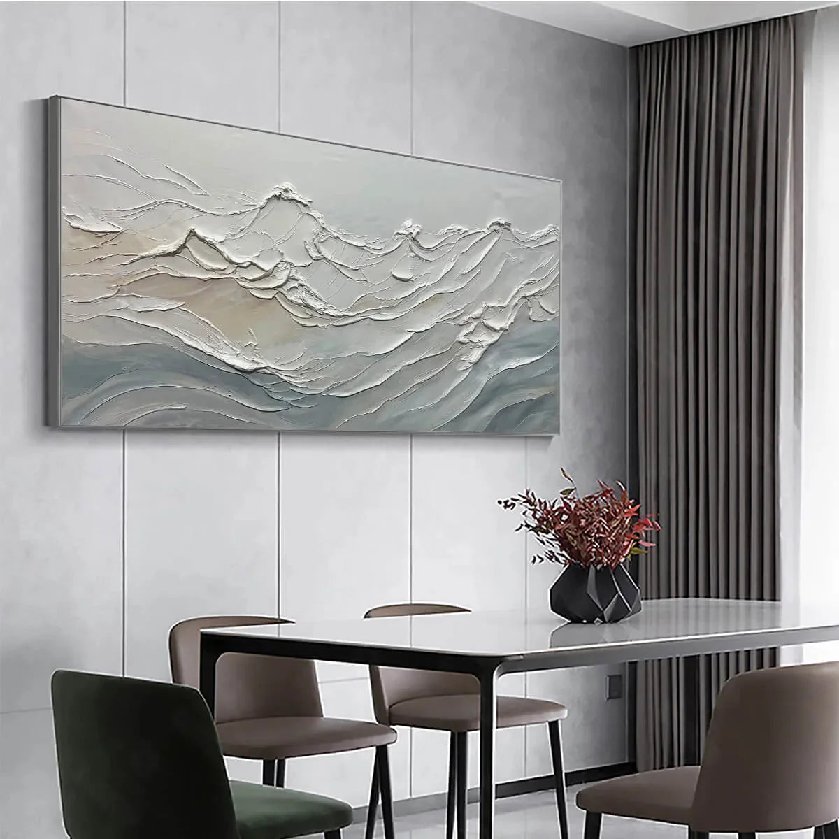 DESERT WINDS: Textured Landscape Impasto Oil Painting on Canvas | gold frame stretched on neutral wall