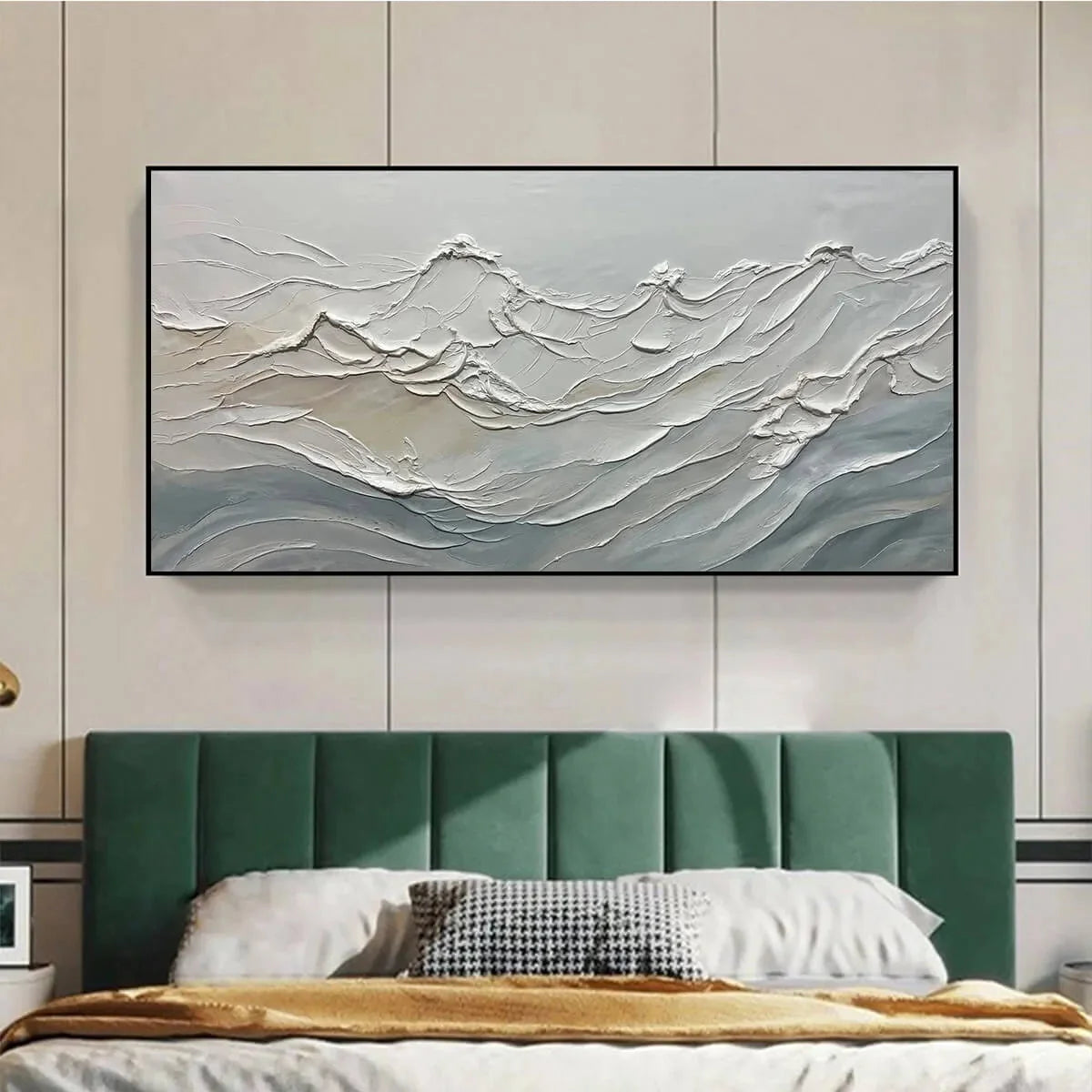 DESERT WINDS: Textured Landscape Impasto Oil Painting on Canvas | black frame version on white wall