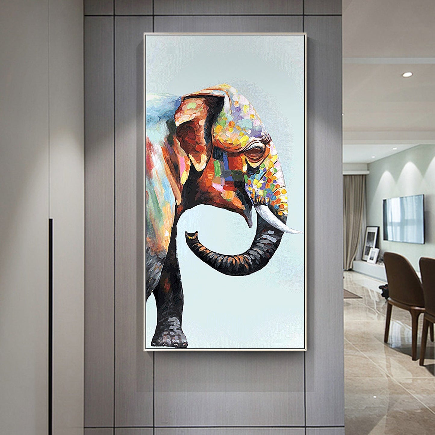 Dierenschilderij Afrika olifant decor Paletmes ingelijst schilderij originele ac #7