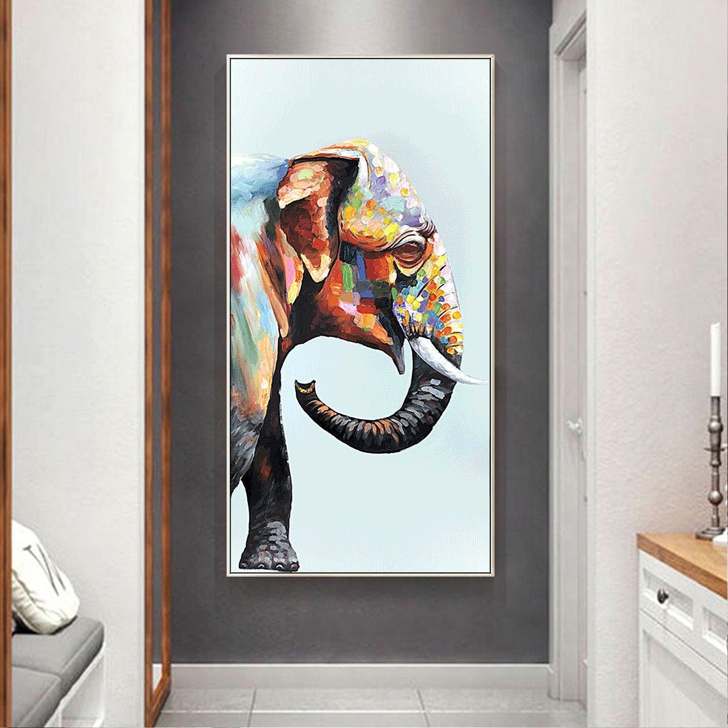 Dierenschilderij Afrika olifant decor Paletmes ingelijst schilderij originele ac #8