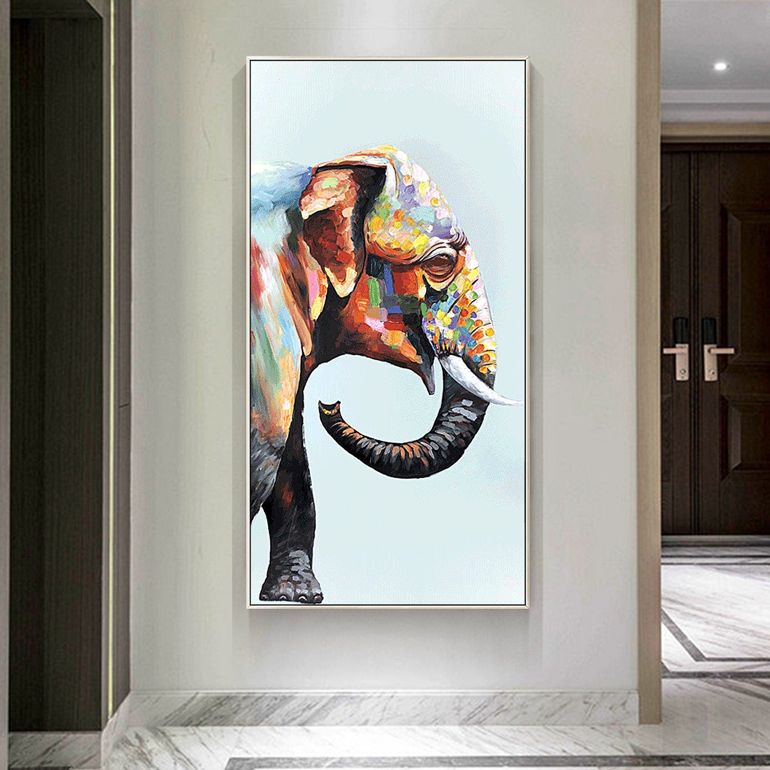 Dierenschilderij Afrika olifant decor Paletmes ingelijst schilderij originele ac #9