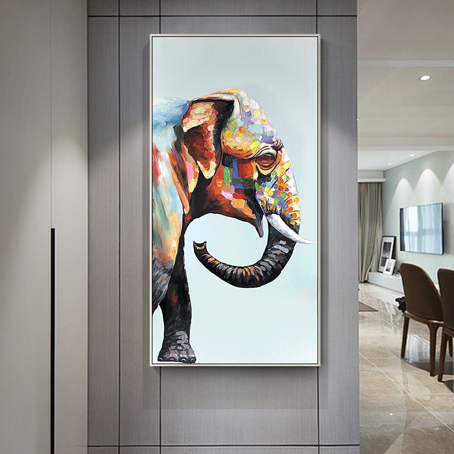 Dierenschilderij Afrika olifant decor Paletmes ingelijst schilderij originele ac #1