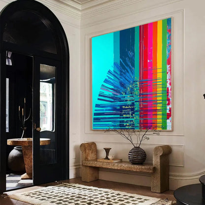 DIGITAL DAWN: Vibrant Abstract Modern Oil Painting | rectangular format, hand-painted canvas edge