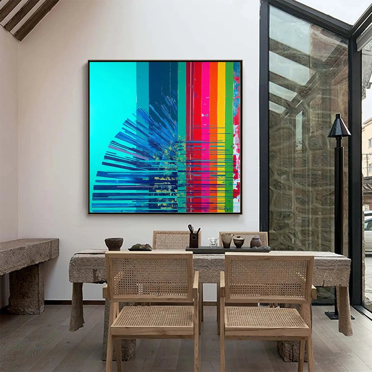 DIGITAL DAWN: Vibrant Abstract Modern Oil Painting | Abstract mood, soft natural light studio shot