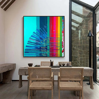 DIGITAL DAWN: Vibrant Abstract Modern Oil Painting | Abstract mood, soft natural light studio shot