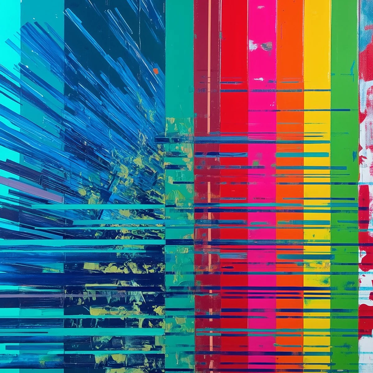 DIGITAL DAWN: Vibrant Abstract Modern Oil Painting | beige palette, original Hand-painted on premium stretched canvas using artist-grade oils; rich layered surface combines smooth gradients with ta...