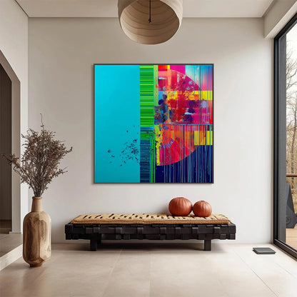 ELECTRIC ECHO: Vibrant Abstract Modern Oil Painting | Abstract closeup, raised brushwork detail