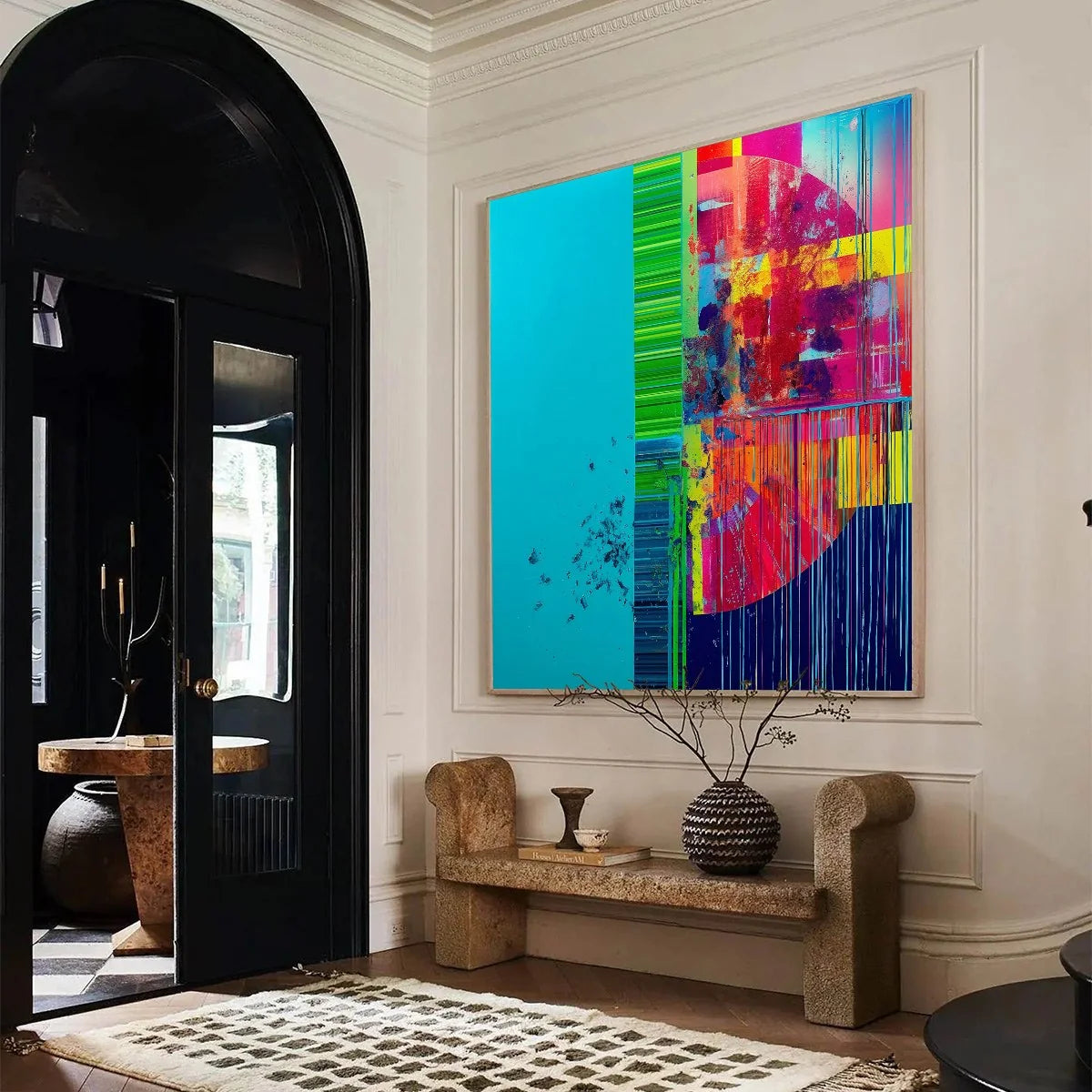 ELECTRIC ECHO: Vibrant Abstract Modern Oil Painting | rectangular format, hand-painted canvas edge