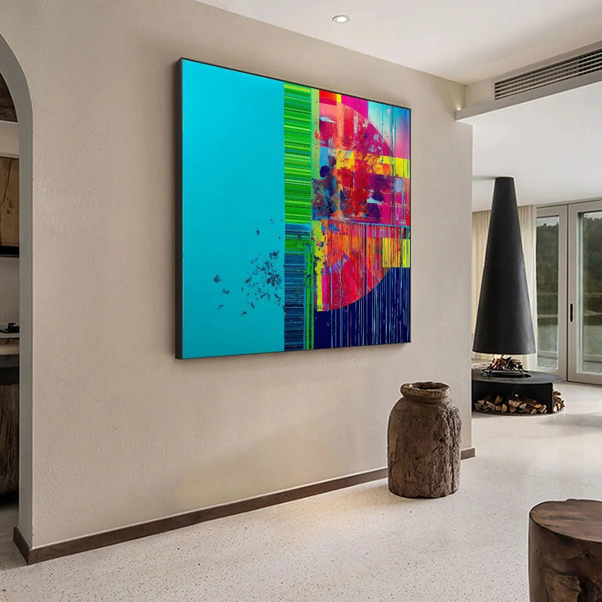 ELECTRIC ECHO: Vibrant Abstract Modern Oil Painting | rolled canvas, ready for custom framing