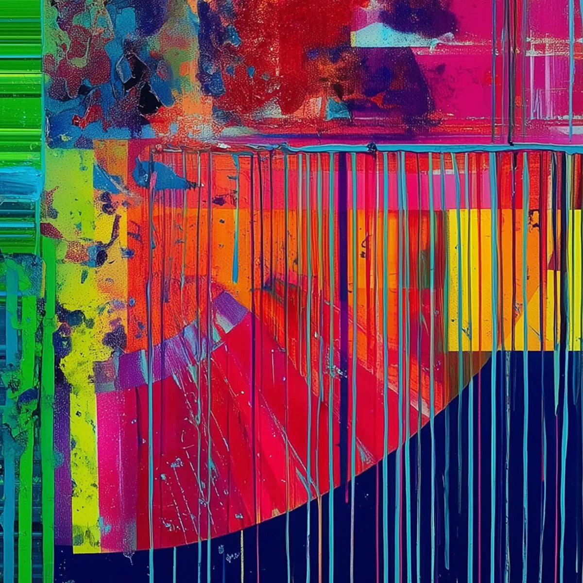ELECTRIC ECHO: Vibrant Abstract Modern Oil Painting | Abstract mood, soft natural light studio shot