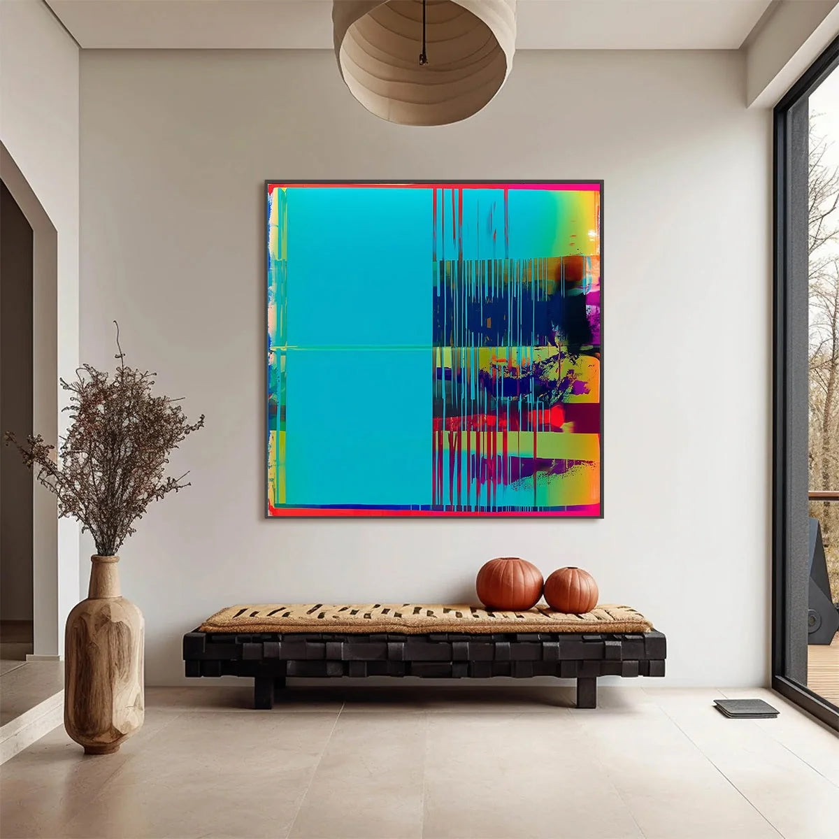 DIGITAL INTERRUPTION: Vibrant Abstract Glitch Art Oil Painting | Abstract closeup, raised brushwork detail