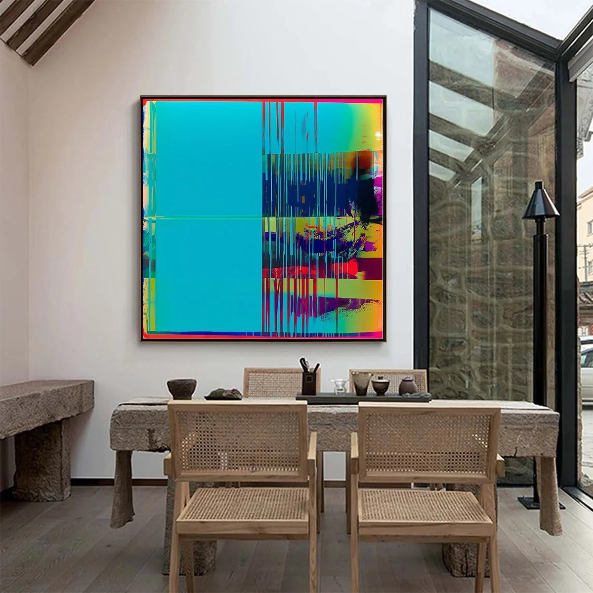 DIGITAL INTERRUPTION: Vibrant Abstract Glitch Art Oil Painting | rolled canvas, ready for custom framing