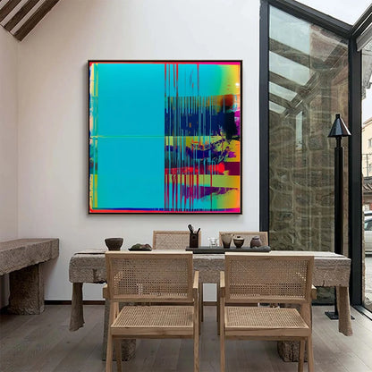 DIGITAL INTERRUPTION: Vibrant Abstract Glitch Art Oil Painting | rolled canvas, ready for custom framing
