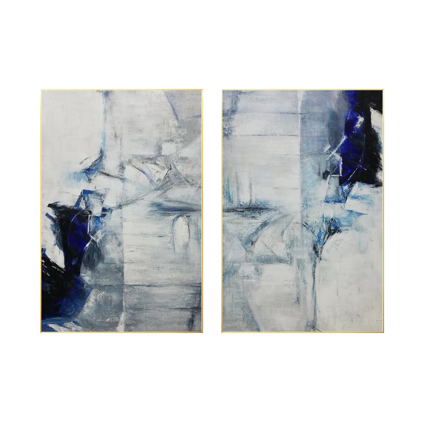 Diptych Wall Art  Navy Blue Abstract Painting on Canvas, Vertical Wall Art Livin #11
