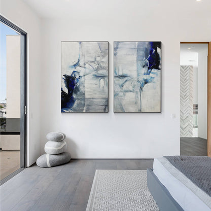 Diptych Wall Art  Navy Blue Abstract Painting on Canvas, Vertical Wall Art Livin #3