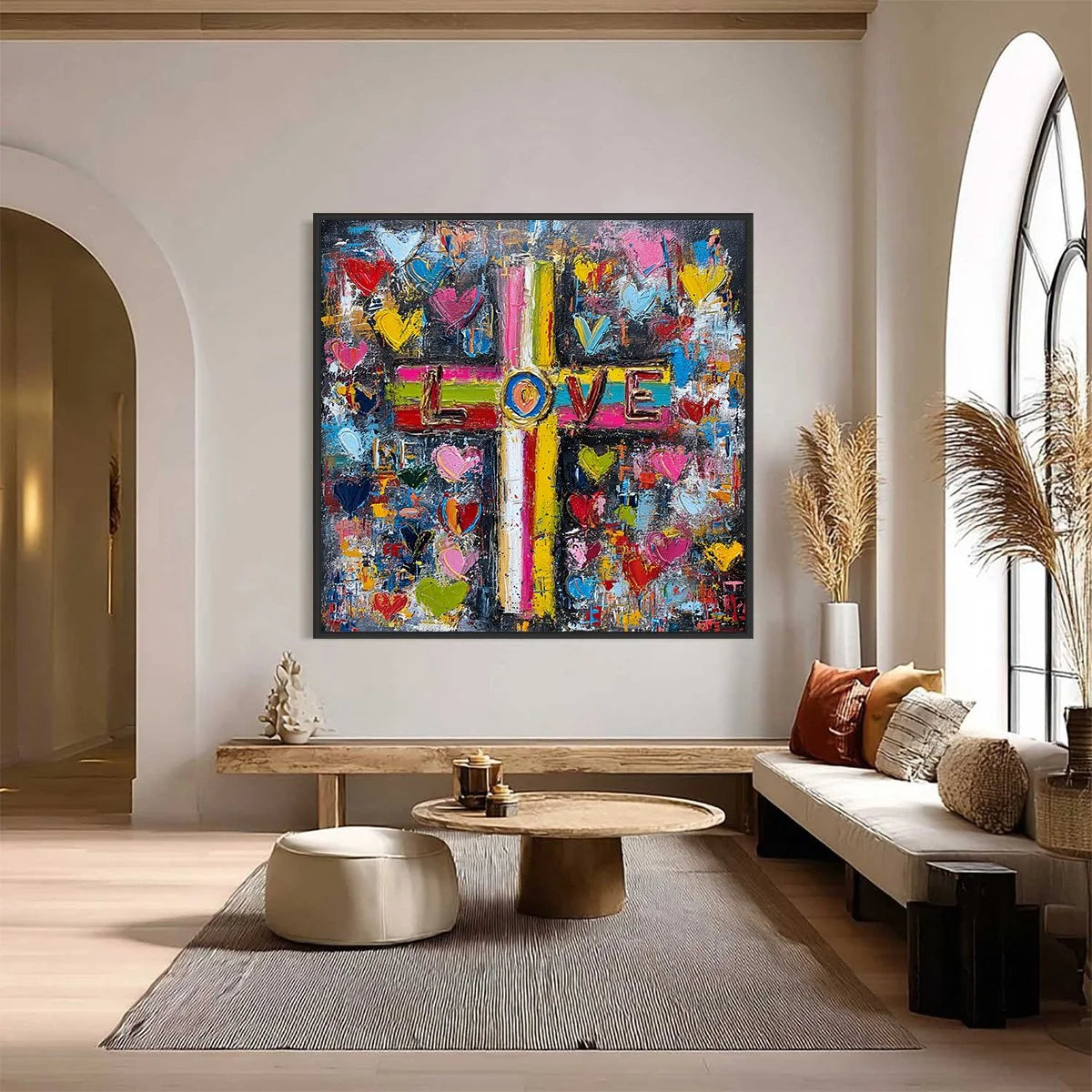 DIVINE EMBRACE: Colorful Textured Abstract Painting of Love and Faith | Abstract closeup, raised brushwork detail