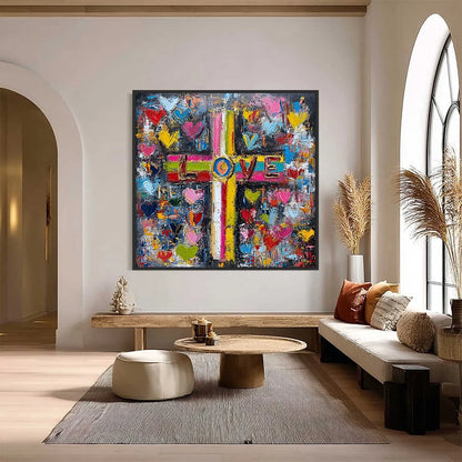 DIVINE EMBRACE: Colorful Textured Abstract Painting of Love and Faith | Abstract closeup, raised brushwork detail