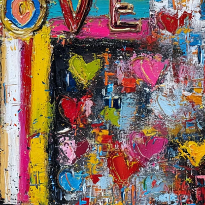 DIVINE EMBRACE: Colorful Textured Abstract Painting of Love and Faith | rectangular format, hand-painted canvas edge