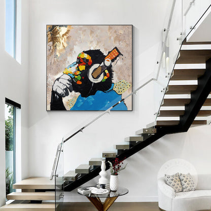 DJ Gorilla Painting: Original Texture Canvas Art, POP Art Decor #2