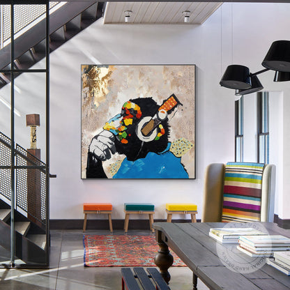 DJ Gorilla Painting: Original Texture Canvas Art, POP Art Decor #3
