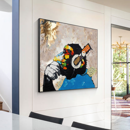 DJ Gorilla Painting: Original Texture Canvas Art, POP Art Decor #4
