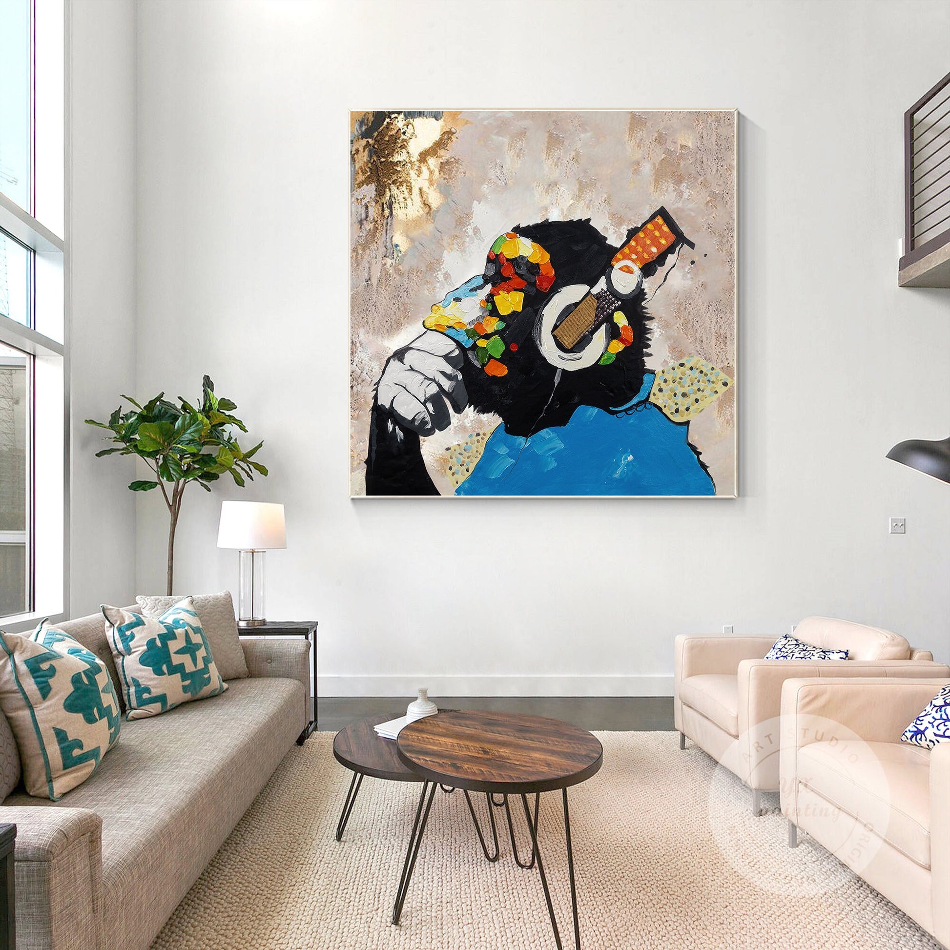DJ Gorilla Painting: Original Texture Canvas Art, POP Art Decor #5