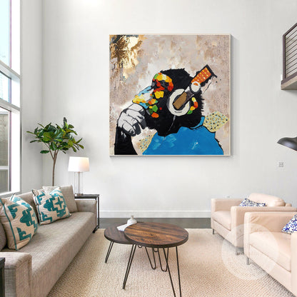 DJ Gorilla Painting: Original Texture Canvas Art, POP Art Decor #5