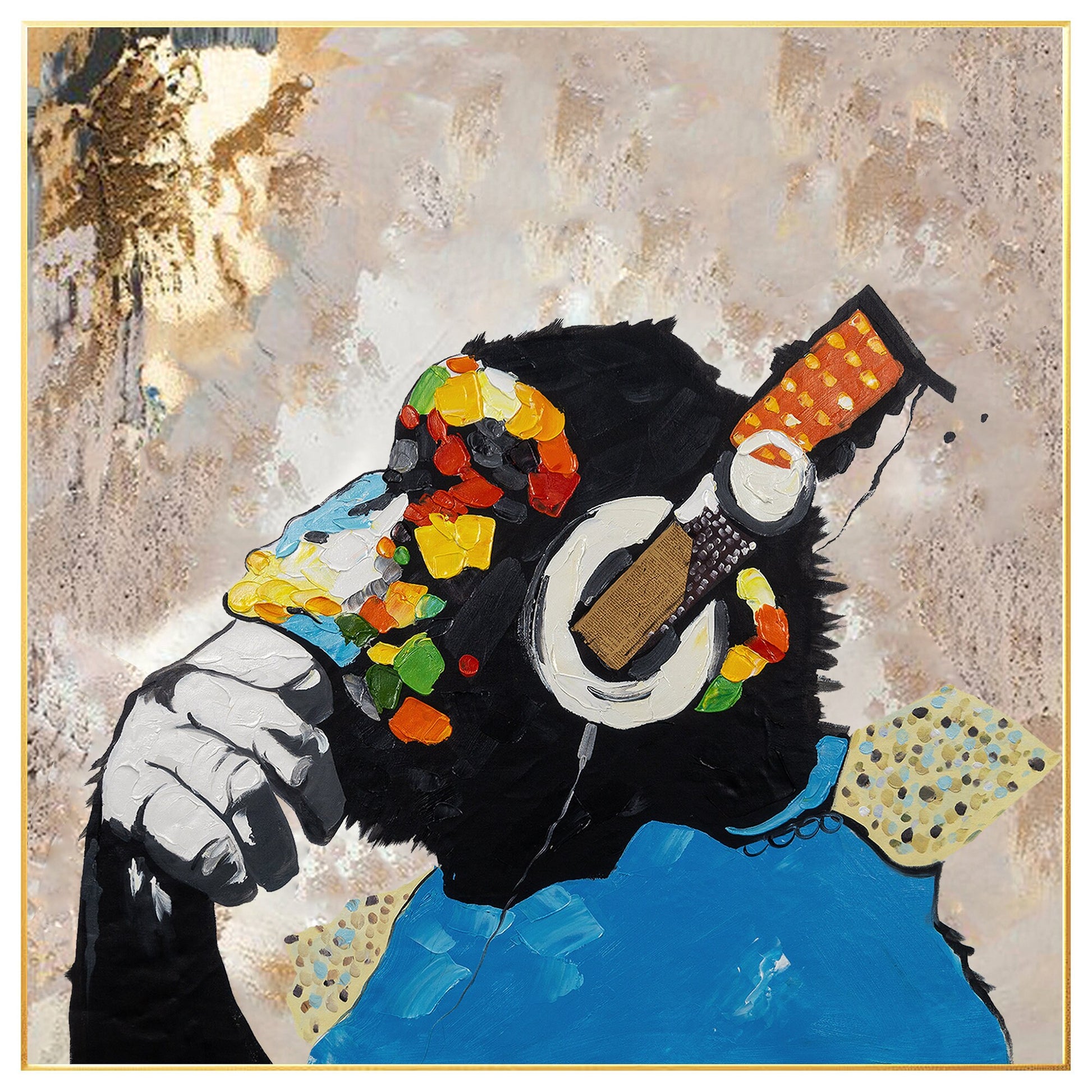 DJ Gorilla Painting: Original Texture Canvas Art, POP Art Decor #7