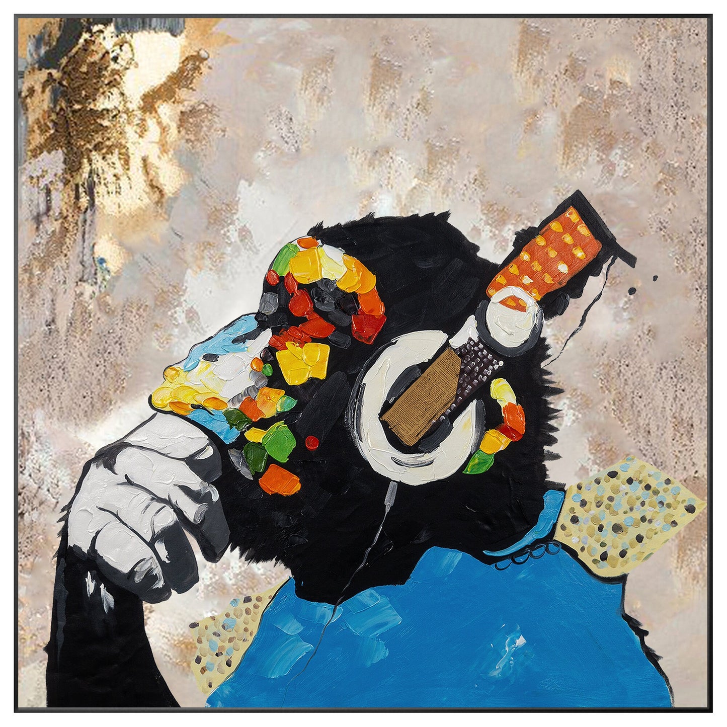 DJ Gorilla Painting: Original Texture Canvas Art, POP Art Decor #9