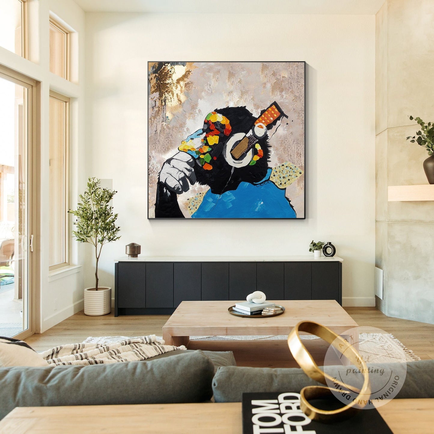 DJ Gorilla Painting: Original Texture Canvas Art, POP Art Decor #1