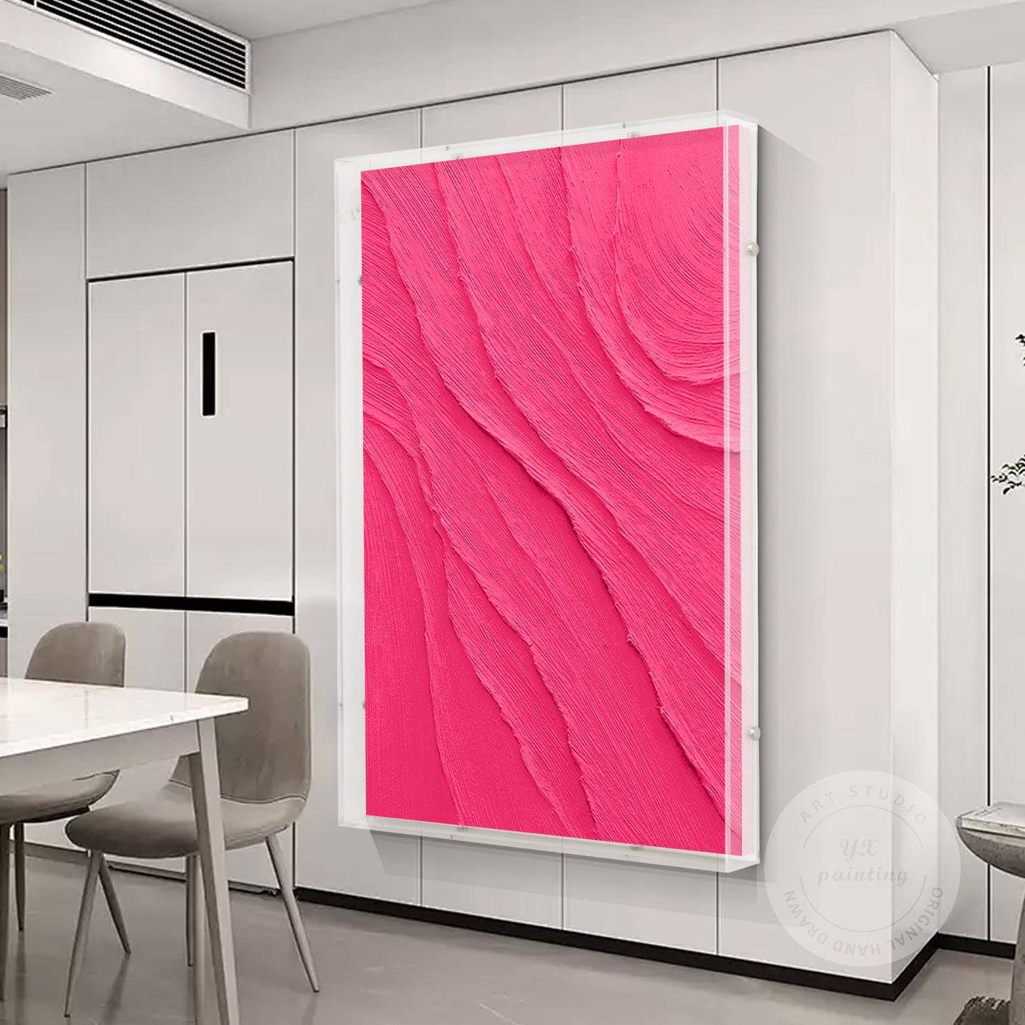 Dopamine Pink 3D Textured Wall Art, Minimalist Acrylic Shadow Box Canvas Paintin #2