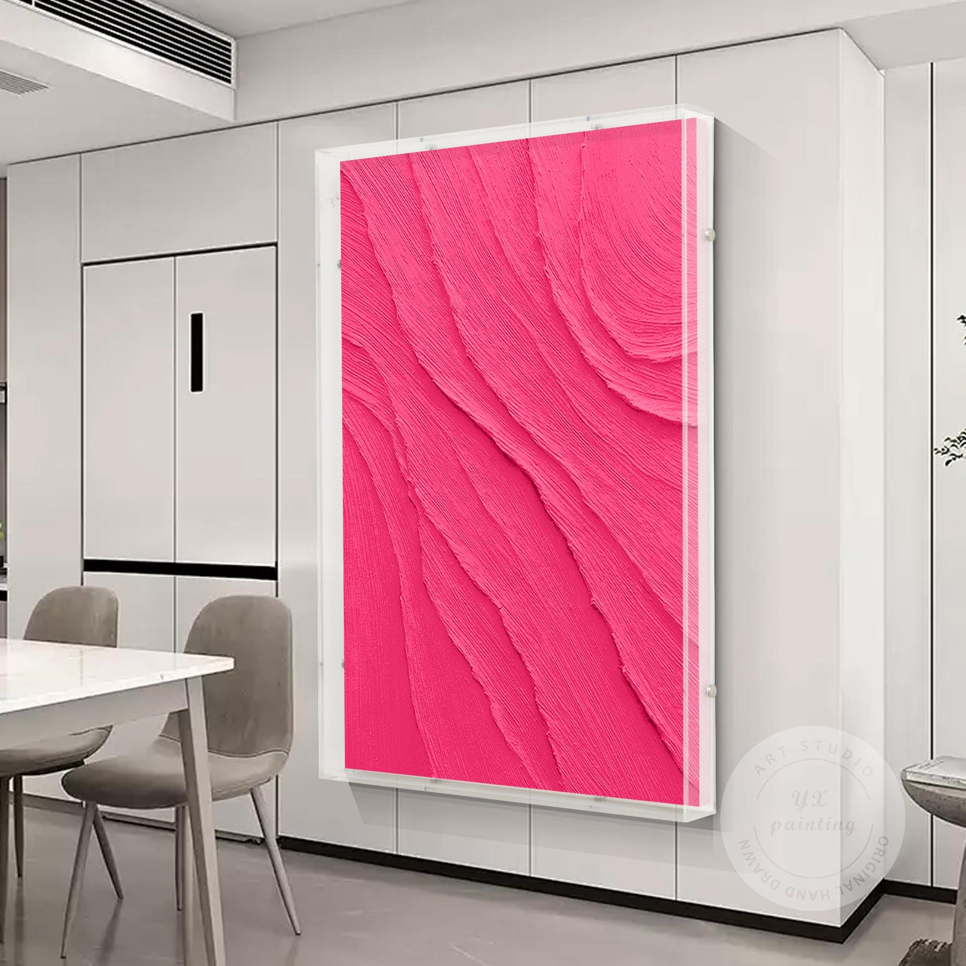 Dopamine Pink 3D Textured Wall Art, Minimalist Acrylic Shadow Box Canvas Paintin #2