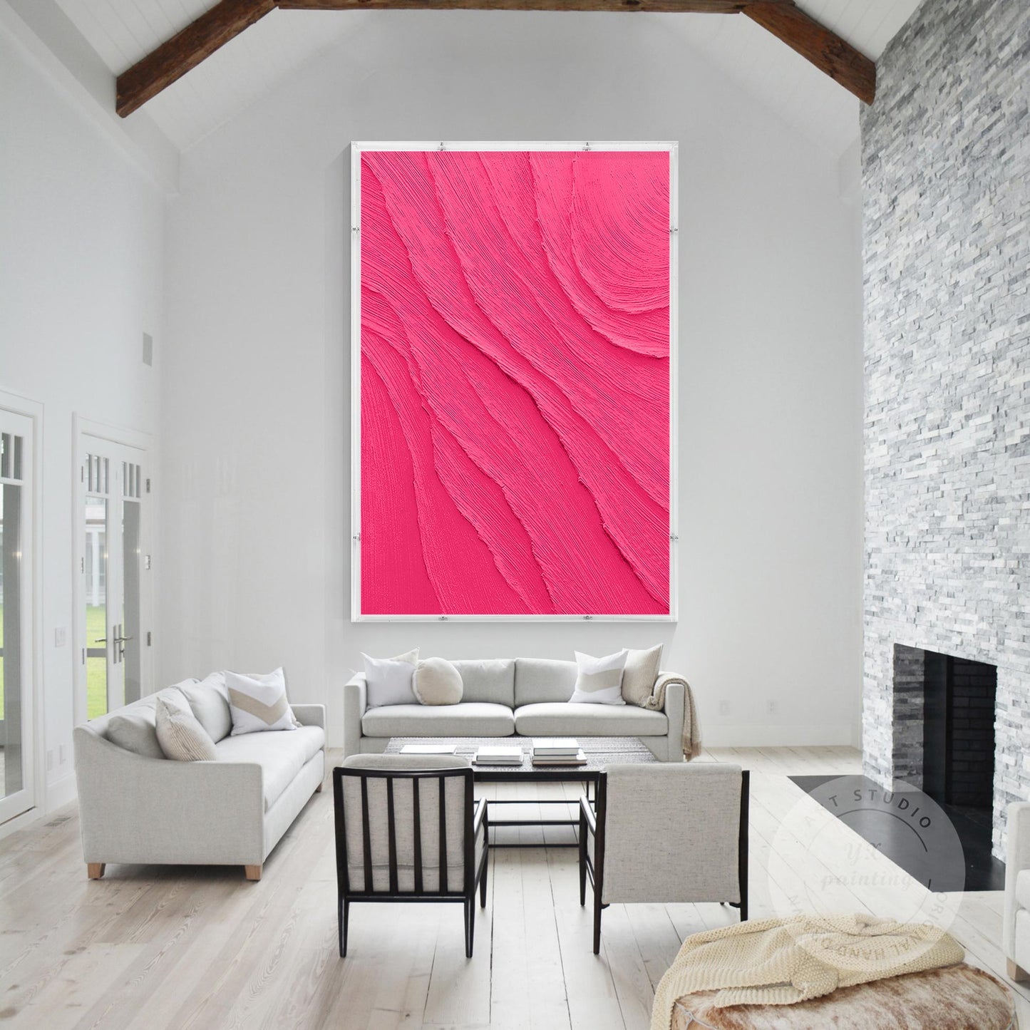 Dopamine Pink 3D Textured Wall Art, Minimalist Acrylic Shadow Box Canvas Paintin #4