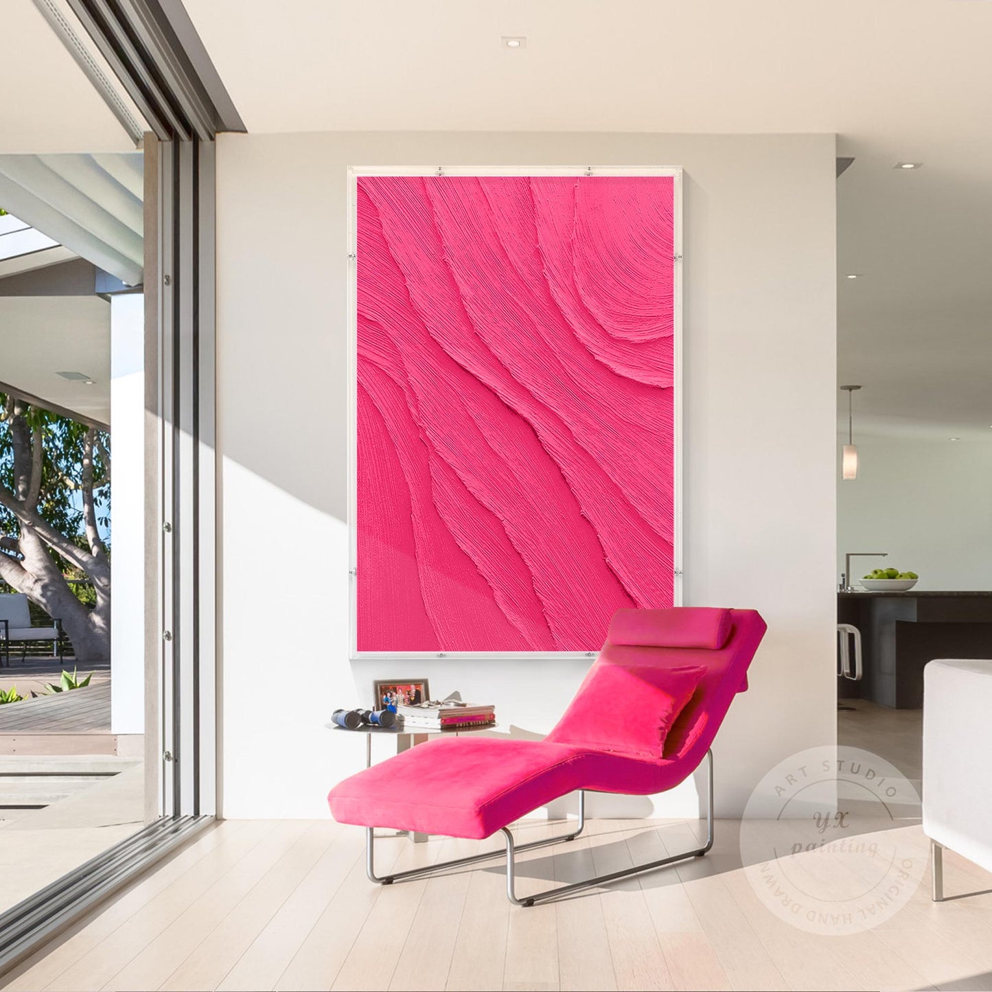 Dopamine Pink 3D Textured Wall Art, Minimalist Acrylic Shadow Box Canvas Paintin #5