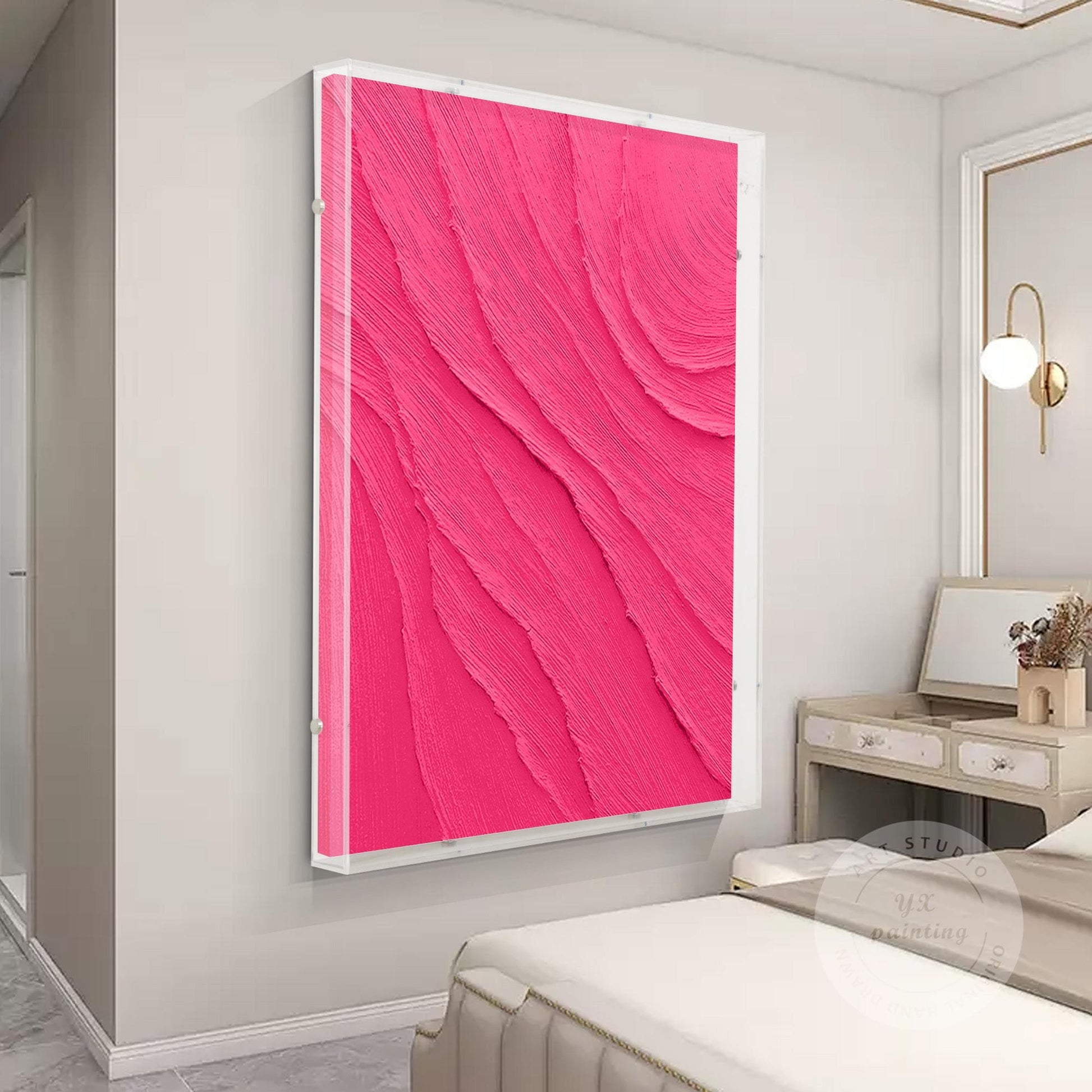 Dopamine Pink 3D Textured Wall Art, Minimalist Acrylic Shadow Box Canvas Paintin #1