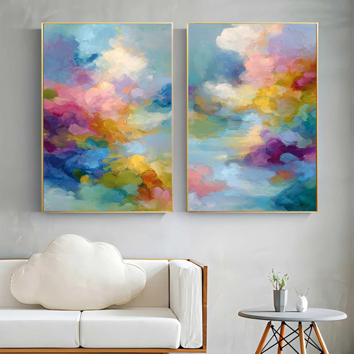 DREAMSCAPE MELODY: Colorful Abstract Cloudscape Painting Set of 2 | Abstract closeup, raised brushwork detail