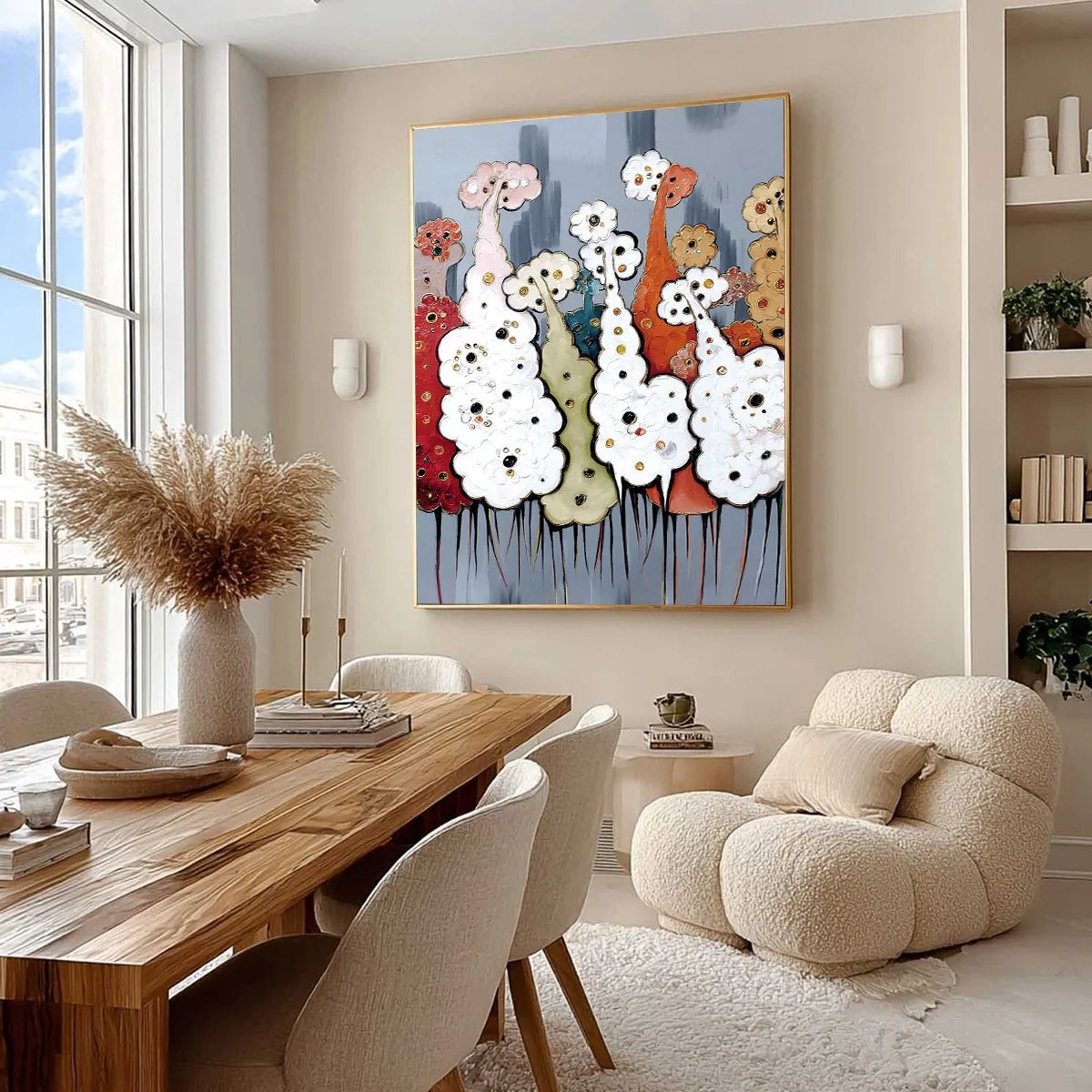 DREAMWOOD GROVE: Whimsical Abstract Forest Textured Impasto Painting | Abstract mood, soft natural light studio shot