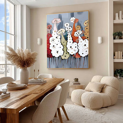 DREAMWOOD GROVE: Whimsical Abstract Forest Textured Impasto Painting | Abstract mood, soft natural light studio shot
