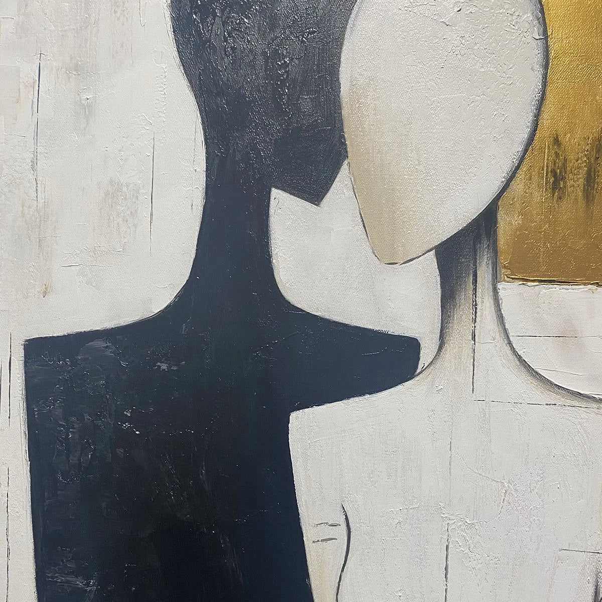 DUALITY: Abstract Figurative Textured Oil Painting | black frame version on white wall