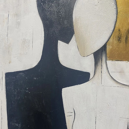DUALITY: Abstract Figurative Textured Oil Painting | black frame version on white wall