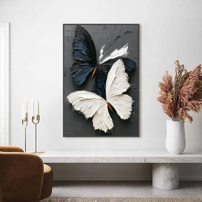 DUALITY: Textured Impasto Black and White Butterfly Painting | Abstract closeup, raised brushwork detail