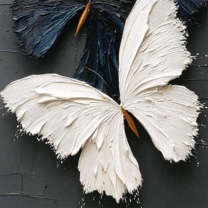 DUALITY: Textured Impasto Black and White Butterfly Painting | rolled canvas, ready for custom framing