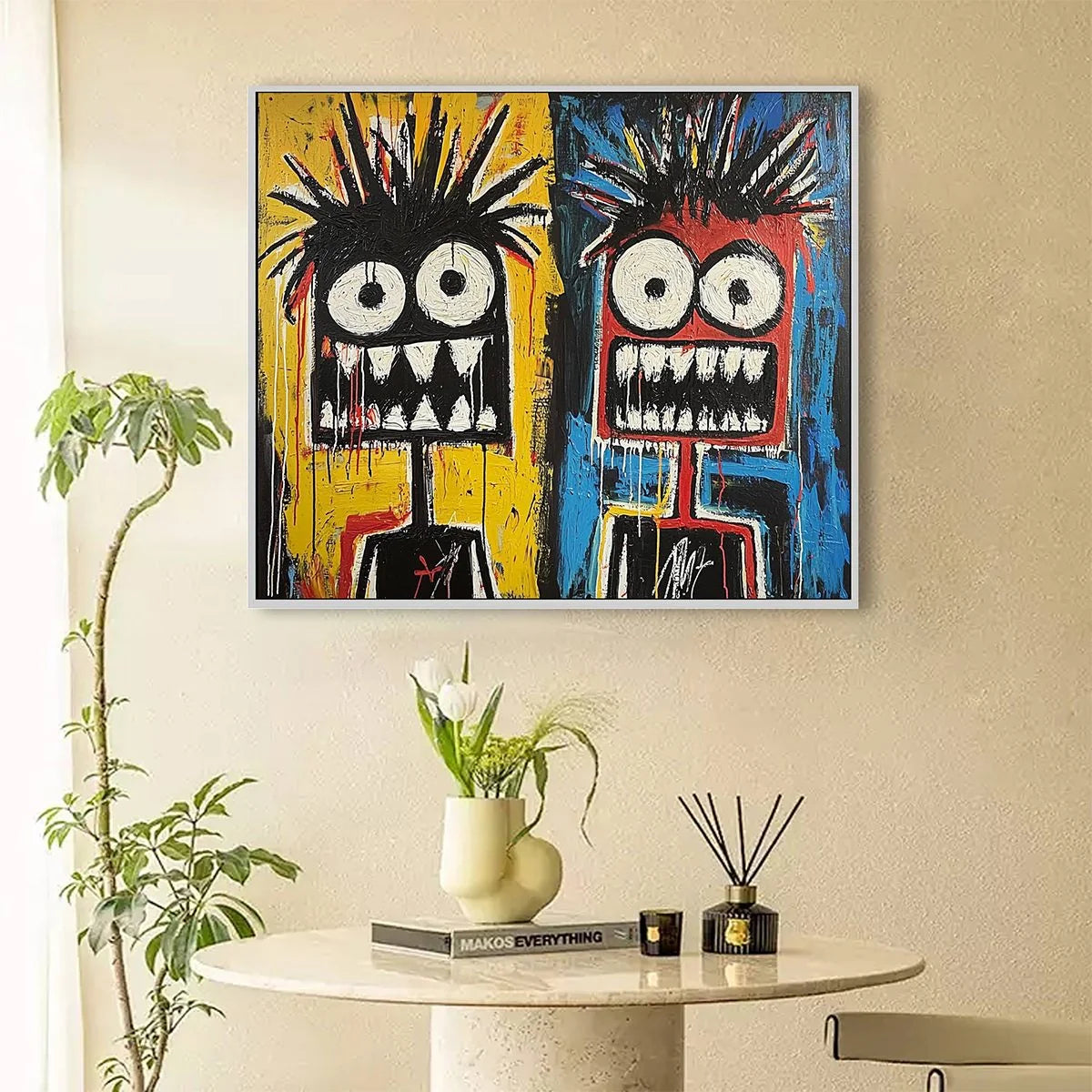 DUALITY: Vibrant Abstract Portrait Oil Painting of Two Figures | Figurative mood, soft natural light studio shot