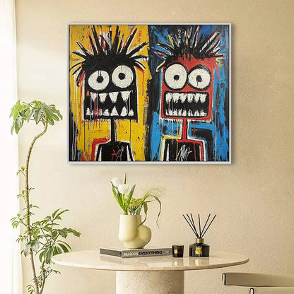 DUALITY: Vibrant Abstract Portrait Oil Painting of Two Figures | Figurative mood, soft natural light studio shot